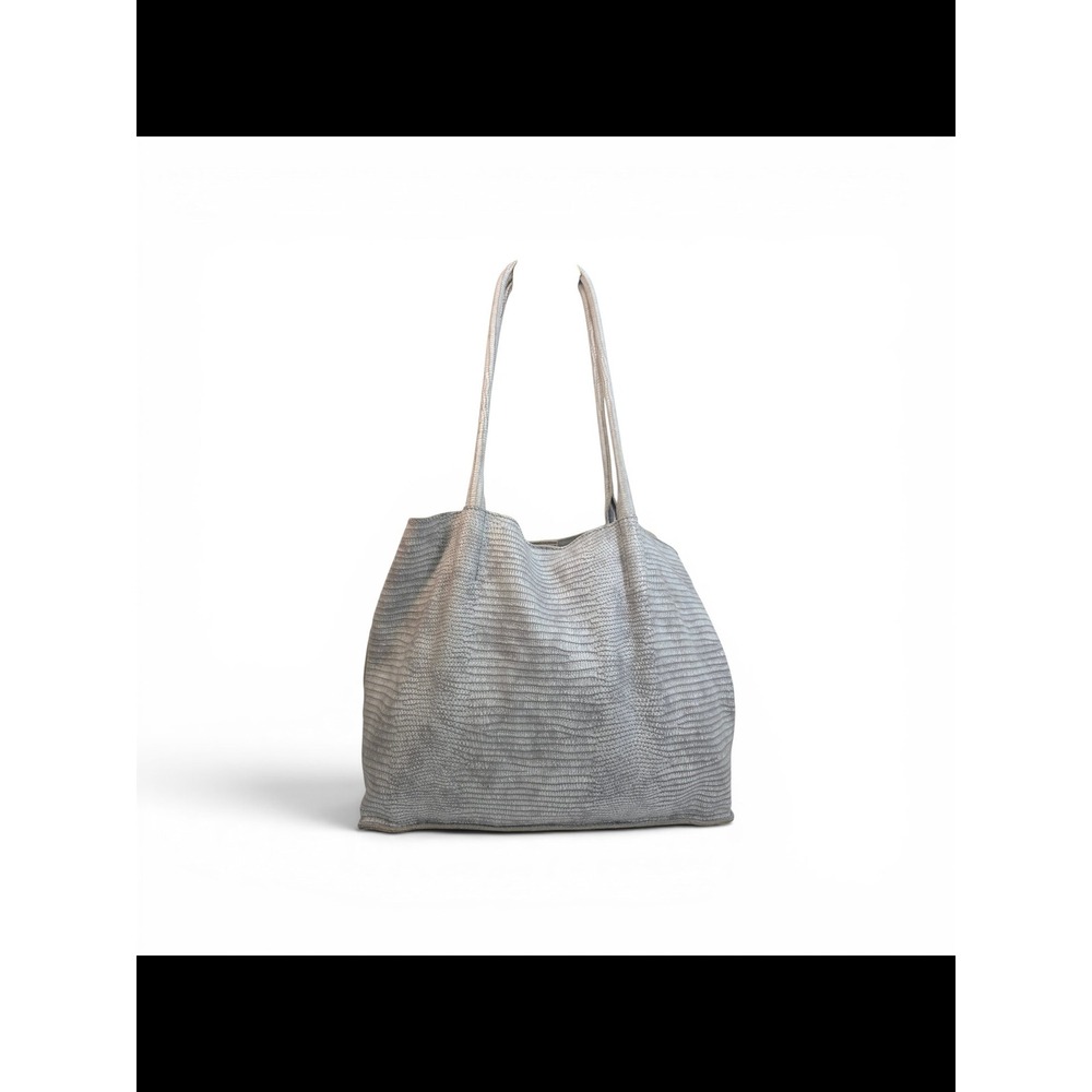 Hammitt Oliver Lim Silver Textured Leather Tote‎ Bag with Matching Pouch